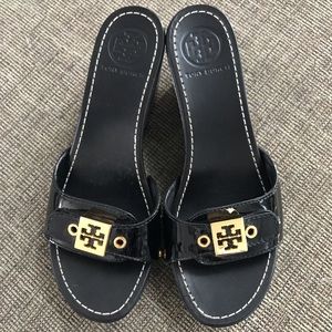 TORY BURCH Black Wedges NWOT